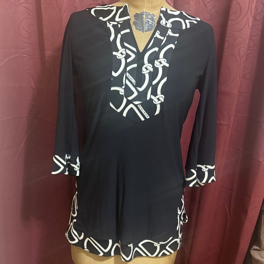 Black and White White House Black Market XS Extra Small Women's Top Blouse